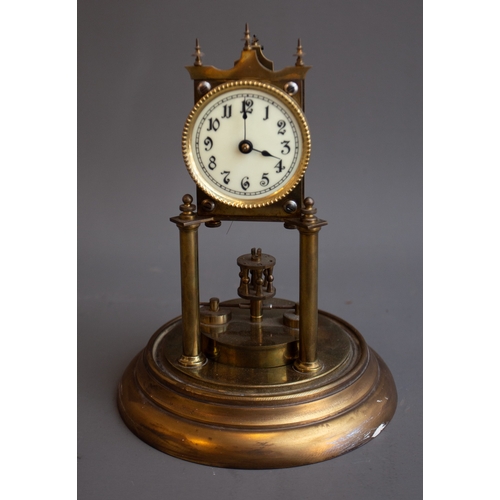 427 - An early 20th Century brass 400 day Anniversary clock, Arabic dial, the movement stamped 77525, with... 