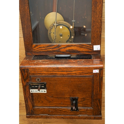 452 - The Gledhill Brook Time Recorders Ltd: an early 20th century oak cased clocking-in clock, number 658... 