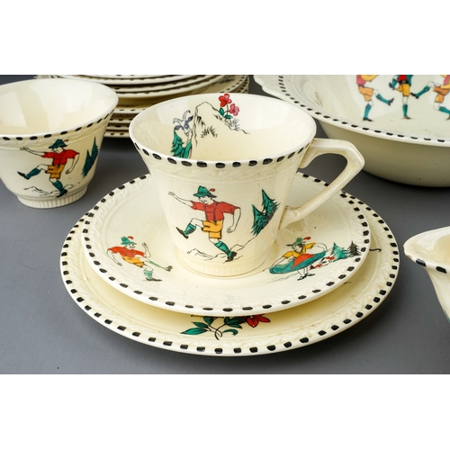 492 - 1930's Tyrol Ware  J &G Meaking Sunshine pattern tea set and part dinner set. Reg no 561073