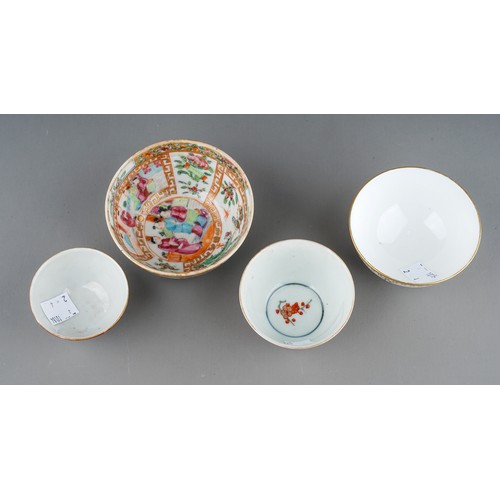 496 - Three various Asian tea bowls including Chinese Export famille rose bowl and a Continental Chinese t... 