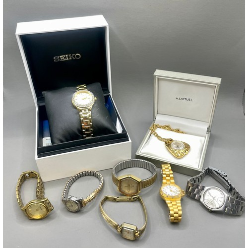 592 - A ladies Seiko gold-plated wristwatch, boxed; further assorted wristwatches (8)