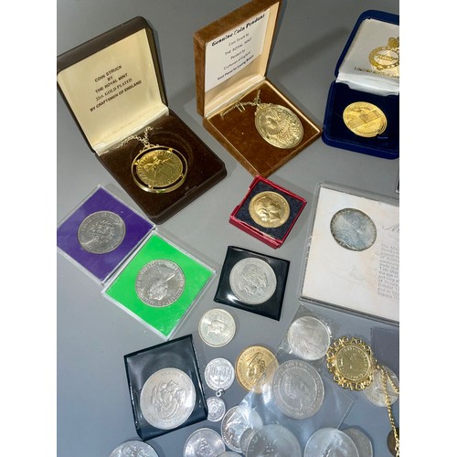 594 - Assorted coins, including commemorative, gold-plated; etc