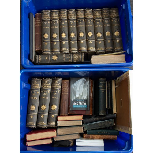 100 - Two trays of antiquarian books, mainly science related to include The Origin of Species by Charles D... 