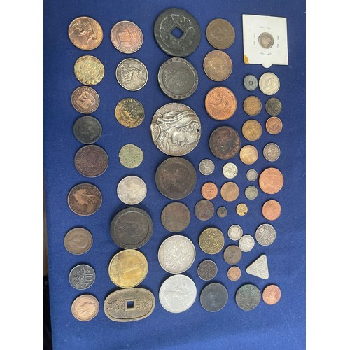 133 - Early 20th Century Revenue George VI stamps and other with various coins, Georgian tokens etc (1 box... 