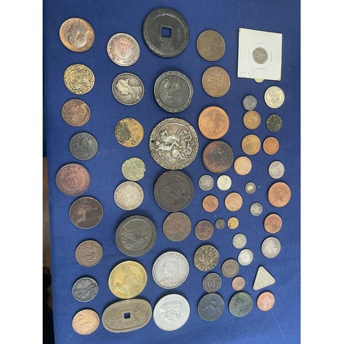 133 - Early 20th Century Revenue George VI stamps and other with various coins, Georgian tokens etc (1 box... 