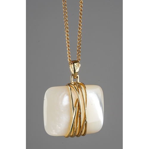 1 - A 9ct yellow gold and mother of pearl pendant, on a 9ct gold chain, total gross weight approx 12.2g