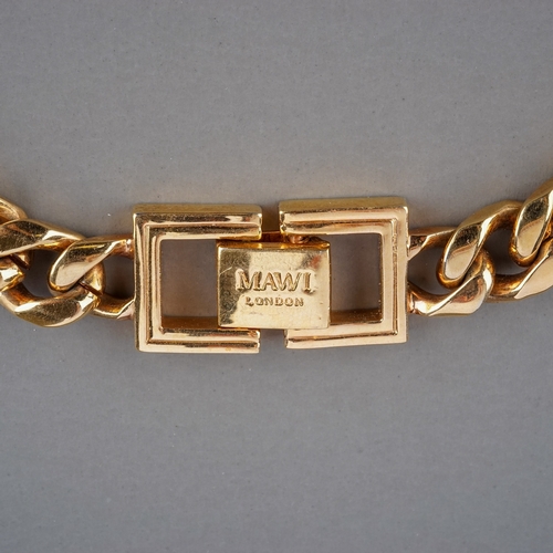 13 - Mawi London - a gold-plated statement necklace, heavy gauge curb-link chain set with blue paste and ... 