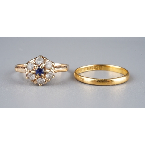 15 - A 22ct ring; and a 9ct gold white and blue sapphire ring (2)