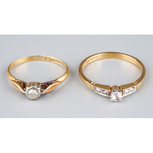 16 - Two 18ct gold and diamond solitaire rings (2)