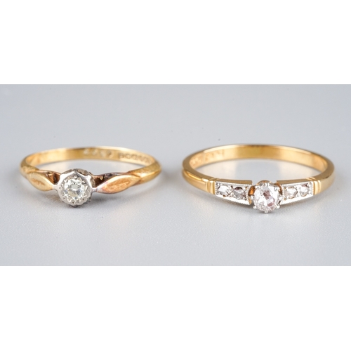 16 - Two 18ct gold and diamond solitaire rings (2)