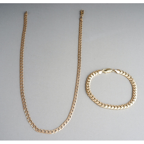 26 - A 9ct gold flat curb-link chain, approx 42cm long, approx 10.9g; together with a 9ct bracelet, 19.5c... 