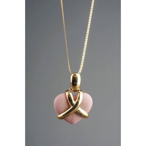 31 - A Wedgwood heart shape necklace and earring set, with pink heart-shaped jasperware in gold-plated mo... 