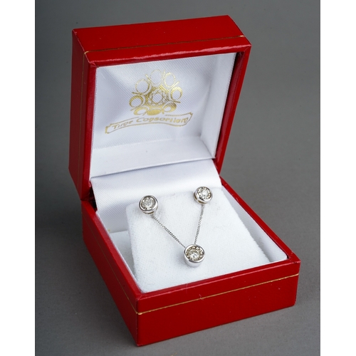 44 - A 9ct white gold and diamond pendant necklace and matching earrings, post and butterfly fittings, to... 