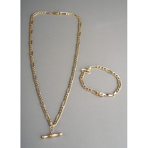 45 - A 9ct yellow gold figaro chain necklace and similar bracelet, the necklace approx 50.5cm long, with ... 