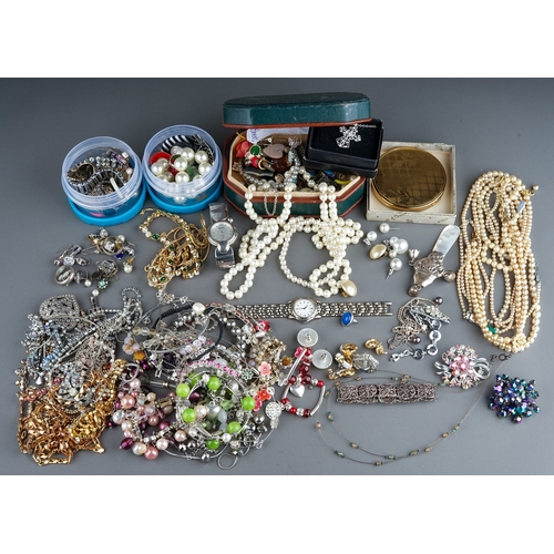 57 - Costume jewellery, including beads, bracelets, necklaces, silver, faux pearls, earrings, silver ring... 