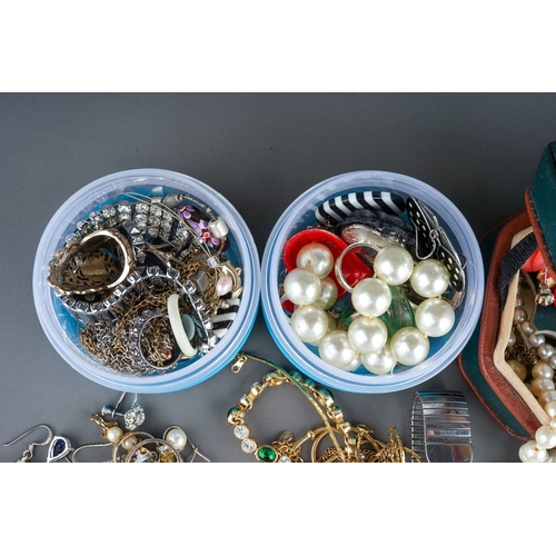 57 - Costume jewellery, including beads, bracelets, necklaces, silver, faux pearls, earrings, silver ring... 