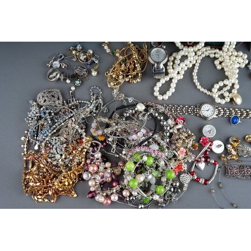 57 - Costume jewellery, including beads, bracelets, necklaces, silver, faux pearls, earrings, silver ring... 