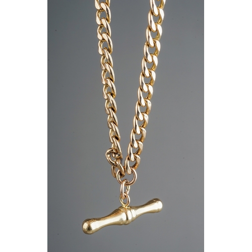 58 - A 9k yellow gold flat curb-link necklace and T-bar, approx 51.5cm long, gross weight approx 10.4g