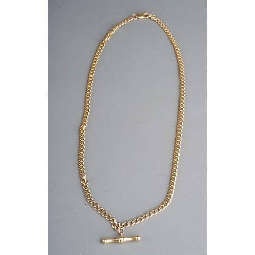 58 - A 9k yellow gold flat curb-link necklace and T-bar, approx 51.5cm long, gross weight approx 10.4g