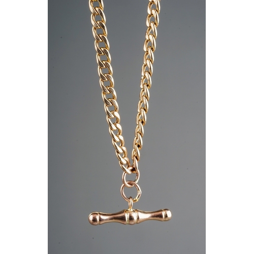 59 - A 9k yellow gold flat curb-link necklace and T-bar, approx 51.5cm long, gross weight approx 9.2g