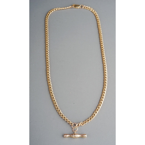 59 - A 9k yellow gold flat curb-link necklace and T-bar, approx 51.5cm long, gross weight approx 9.2g