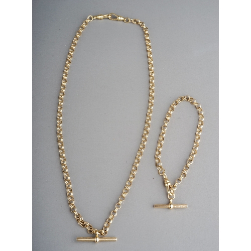 60 - A 9ct yellow gold necklace and bracelet, the necklace with T-bar approx 48cm long, bracelet approx 2... 