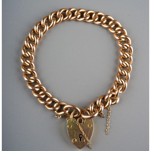 80 - Gold 15ct  heart shaped lock on a 9ct gold bracelet.  12.5g total weight