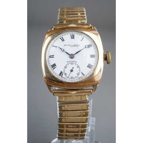 81 - A gentleman's gold-plated Thomas Russell & Sons wristwatch, 25mm white enamel dial with Roman numera... 