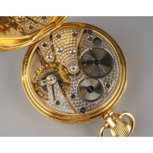 82 - An 18ct yellow gold open faced pocket watch, 43mm white enamel dial with Arabic numerals and subsidi... 