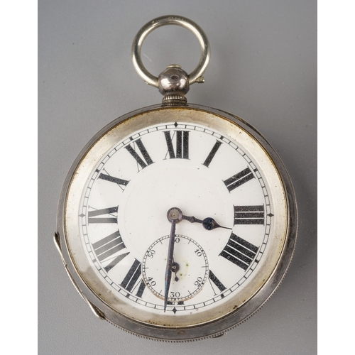 84 - A Victorian silver open faced pocket watch, 47mm white enamel dial with Roman numerals and subsidiar... 