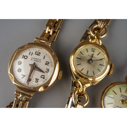 86 - A ladies 9ct yellow gold Bernex Incabloc wristwatch, integral 9ct gold strap, total gross weight app... 