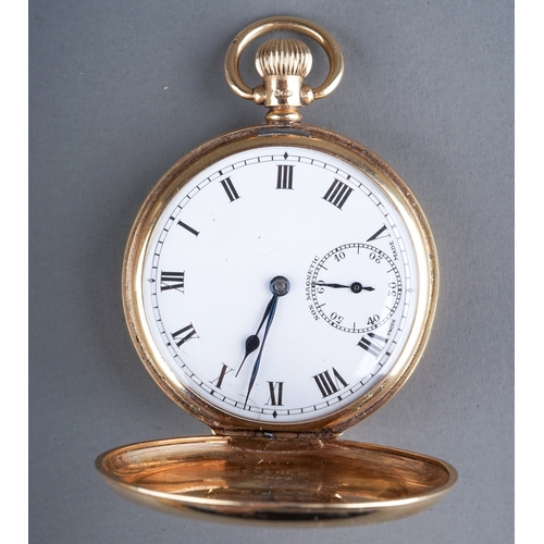 89 - 9ct gold cased pocket watch with white enamel dial, Swiss made, inscribed to back. Total gross weigh... 