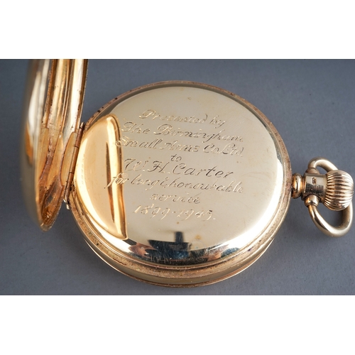 89 - 9ct gold cased pocket watch with white enamel dial, Swiss made, inscribed to back. Total gross weigh... 