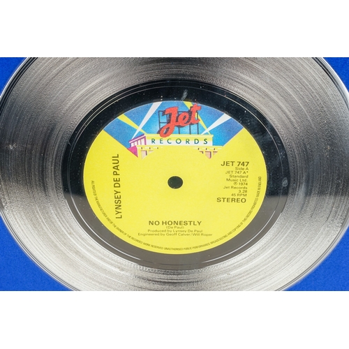 102 - Lynsey De Paul - No Honestly - November 1974 Original Sales Award 7 inch offiicial presented to Lyns... 