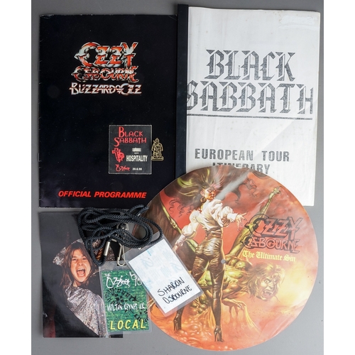 116 - Black Sabbath / Ozzy Osbourne Memorabilia. Collection including - Original Hospitality Pass from 199... 