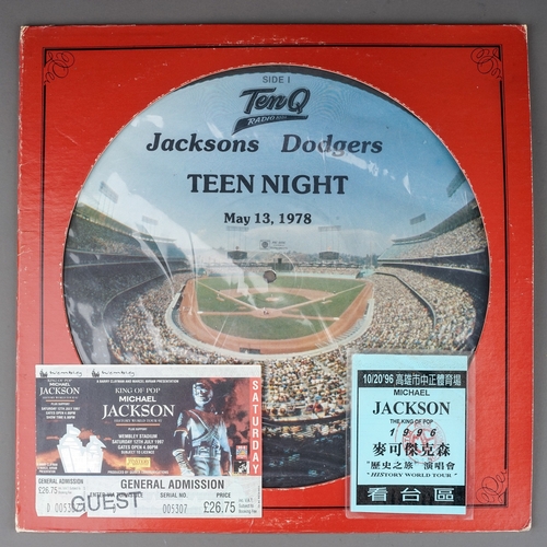 132 - JACKSONS Teen Night - Picture disc lp plus a used king of Pop ticket and a King of Pop tour pass.