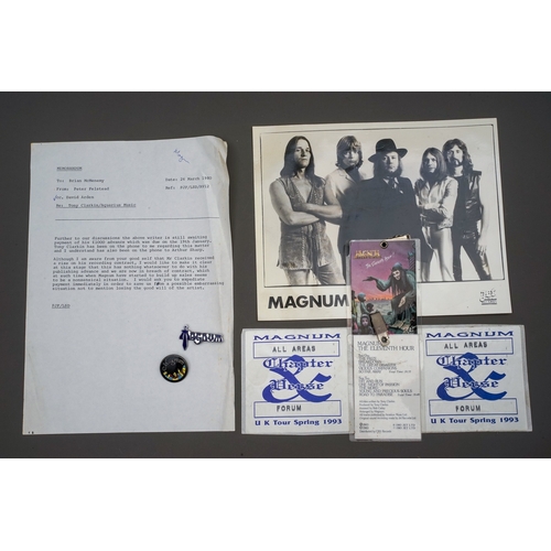 141 - MAGNUM - Rock Band Passes, Pins, Photo a small collection including - two original metal pin badges,... 