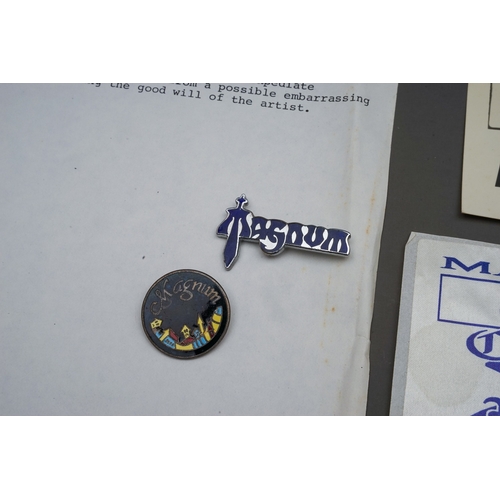 141 - MAGNUM - Rock Band Passes, Pins, Photo a small collection including - two original metal pin badges,... 