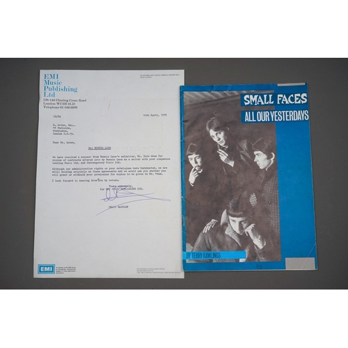 151 - SMALL FACES Ronnie Lane Letter - A Small Faces `All our Yesterdays` by Terry Rawlings scarce magazin... 