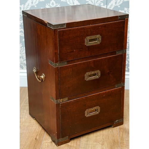 170 - A Modern stained wood brass bound Campaign style chest of three drawers, approx 41 x 37 x 62cm