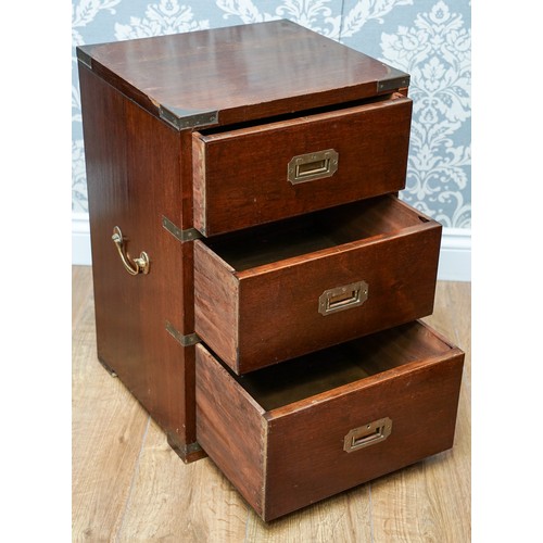 170 - A Modern stained wood brass bound Campaign style chest of three drawers, approx 41 x 37 x 62cm