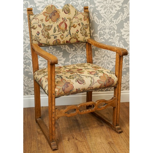 173 - Arts and crafts light oak chair with upholstered seat and back