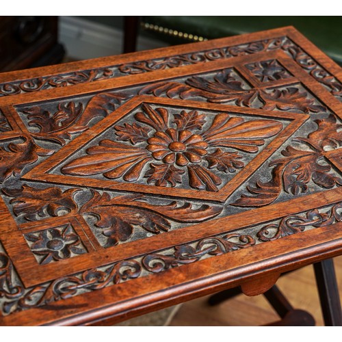 174 - Hardwood carved top cross leg side table approx 65 x 47 cm