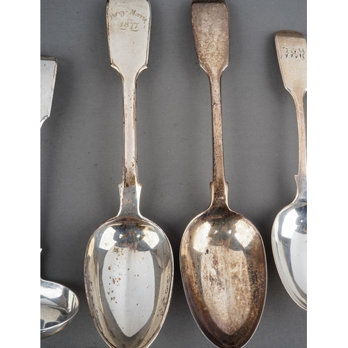 200 - A collection of 19th Century silver fiddle pattern flatware mainly teaspoons with two dessert spoons... 