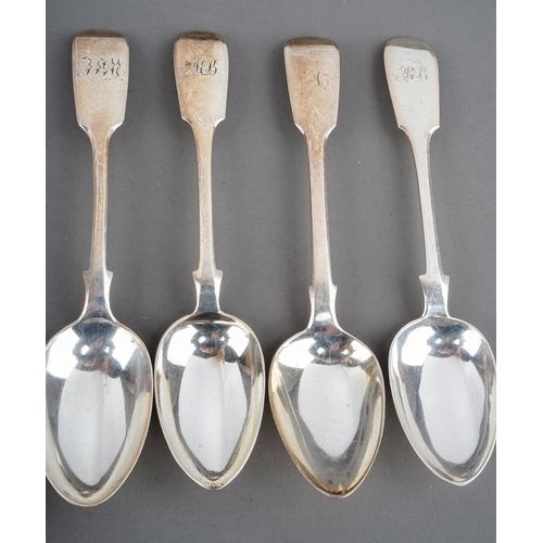 200 - A collection of 19th Century silver fiddle pattern flatware mainly teaspoons with two dessert spoons... 