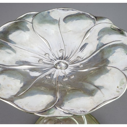 209 - A Jungenstil (Art Nouveau) 800 standard silver table centrepiece with lily flower flat bowl above st... 