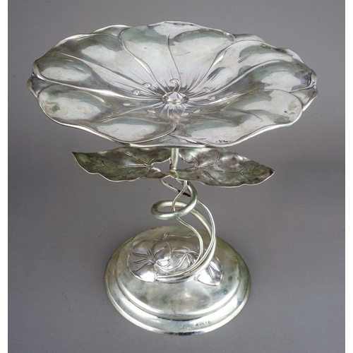 209 - A Jungenstil (Art Nouveau) 800 standard silver table centrepiece with lily flower flat bowl above st... 