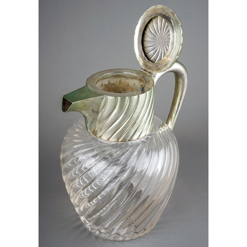 211 - An early 20th Century Austro-Hungarian 800 standard silver mounted glass claret jug, wyvern fluted t... 