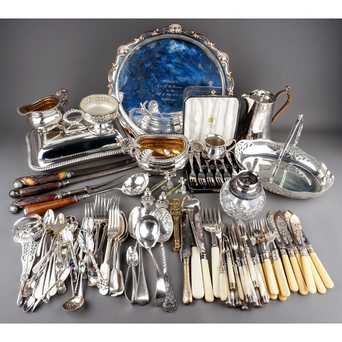 222 - A large collection of silver plate, EPNS, EP to include: flatware including three sets of fruit/fish... 