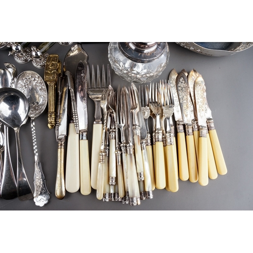 222 - A large collection of silver plate, EPNS, EP to include: flatware including three sets of fruit/fish... 